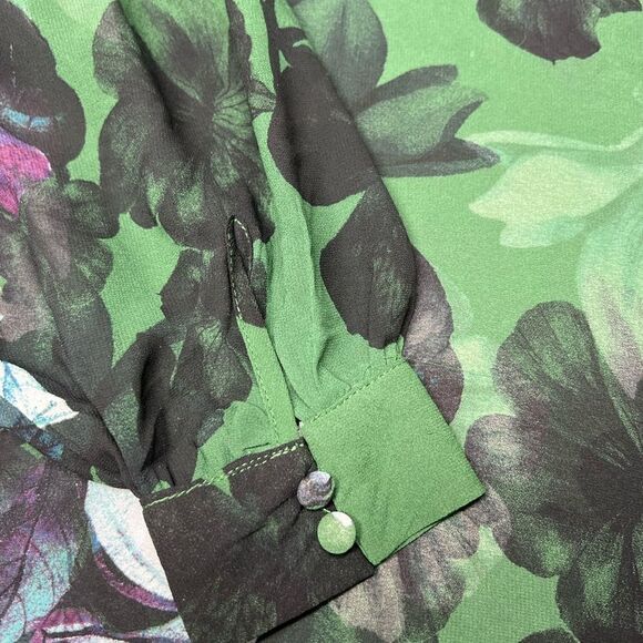 Zac and Rachel Bohemian Green Purple Blue Floral Sheer Top Size S Cuffed sleeve - Picture 7 of 14